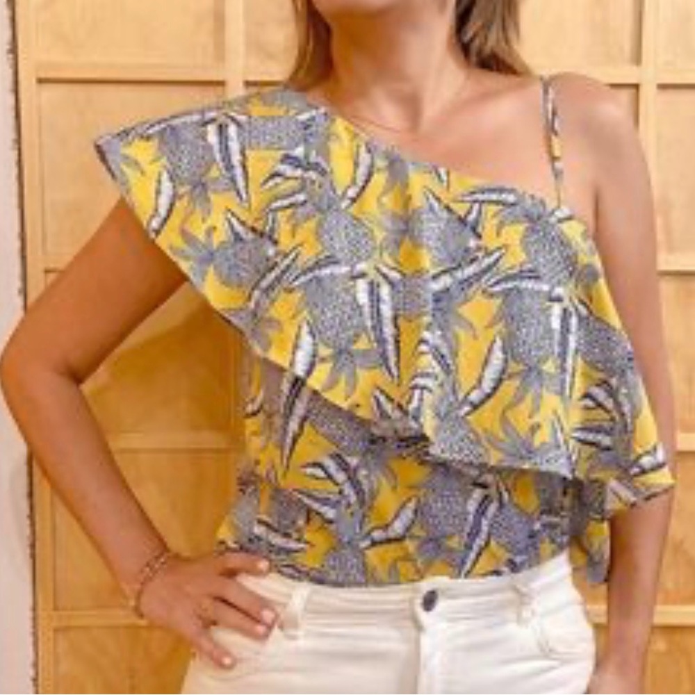 Hayden Los Angeles One‎ Shoulder Pineapple Print Top Women’s Large Yellow